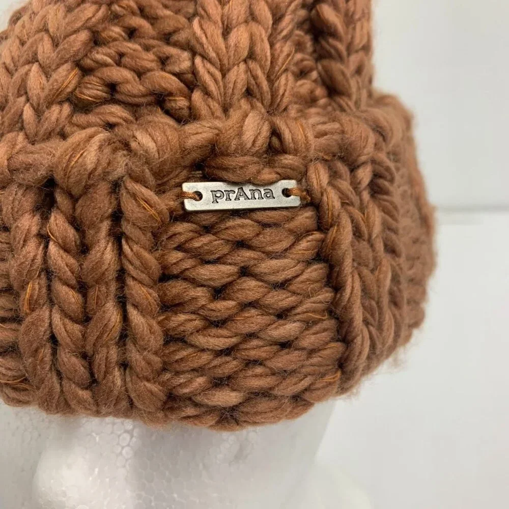 Prana Women's Snow Crystal Pom Pom Chunky‎ Knit Fold Over Beanie OSFM NWT
